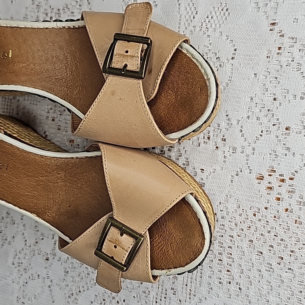 Eric Michael handmade in Spain leather ankle strap espadrille wedges sz 8 - Picture 5 of 10